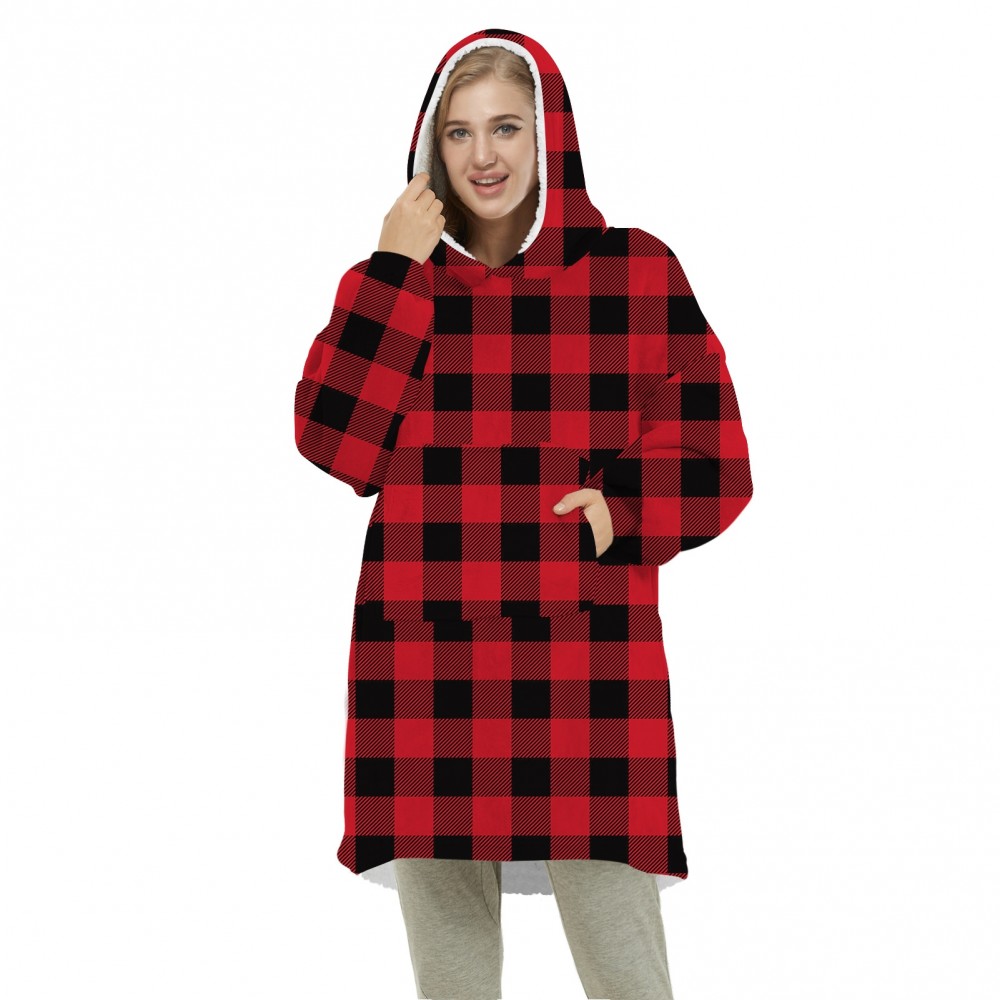 Plaid Oversized Blanket Hoodie Sherpa Plush Warm Two-Sided Wearable ...