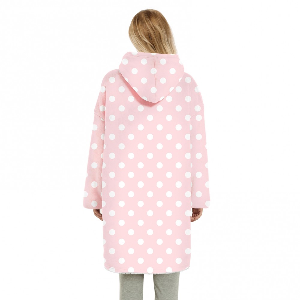 Pink Dot Oversized Blanket Hoodie Sherpa Plush Warm Two-Sided Wearable ...