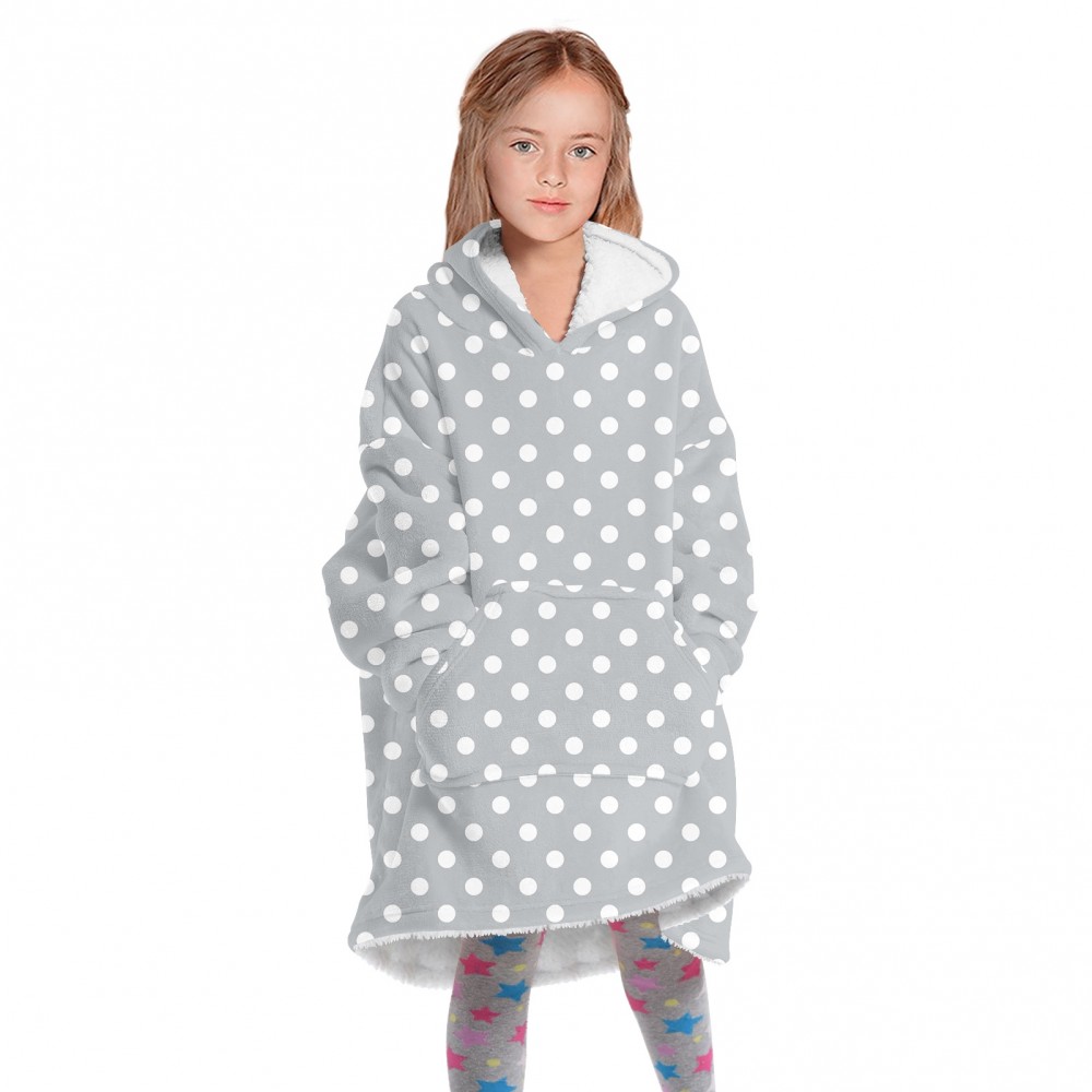 Grey Dot Oversized Blanket Hoodie Sherpa Plush Warm Two-Sided Wearable