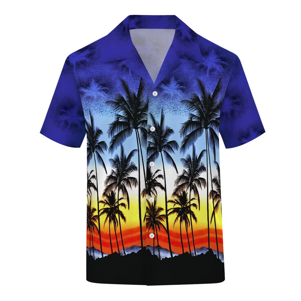 Tropical Hawaiian Aloha Shirt Sea Gull Palm Purple Casual Button-Down ...