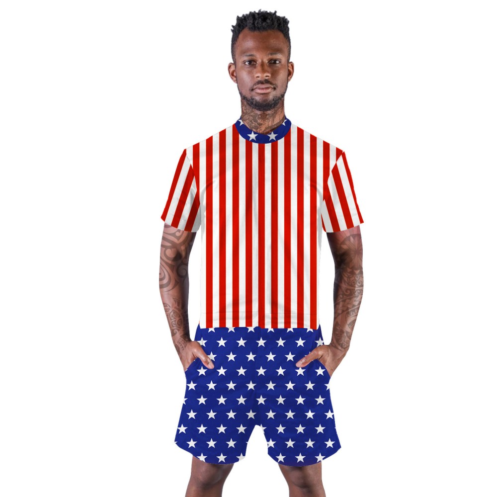 USA American Flag Romper Shorts 3D Zip Up Short Sleeve Jumpsuit One ...