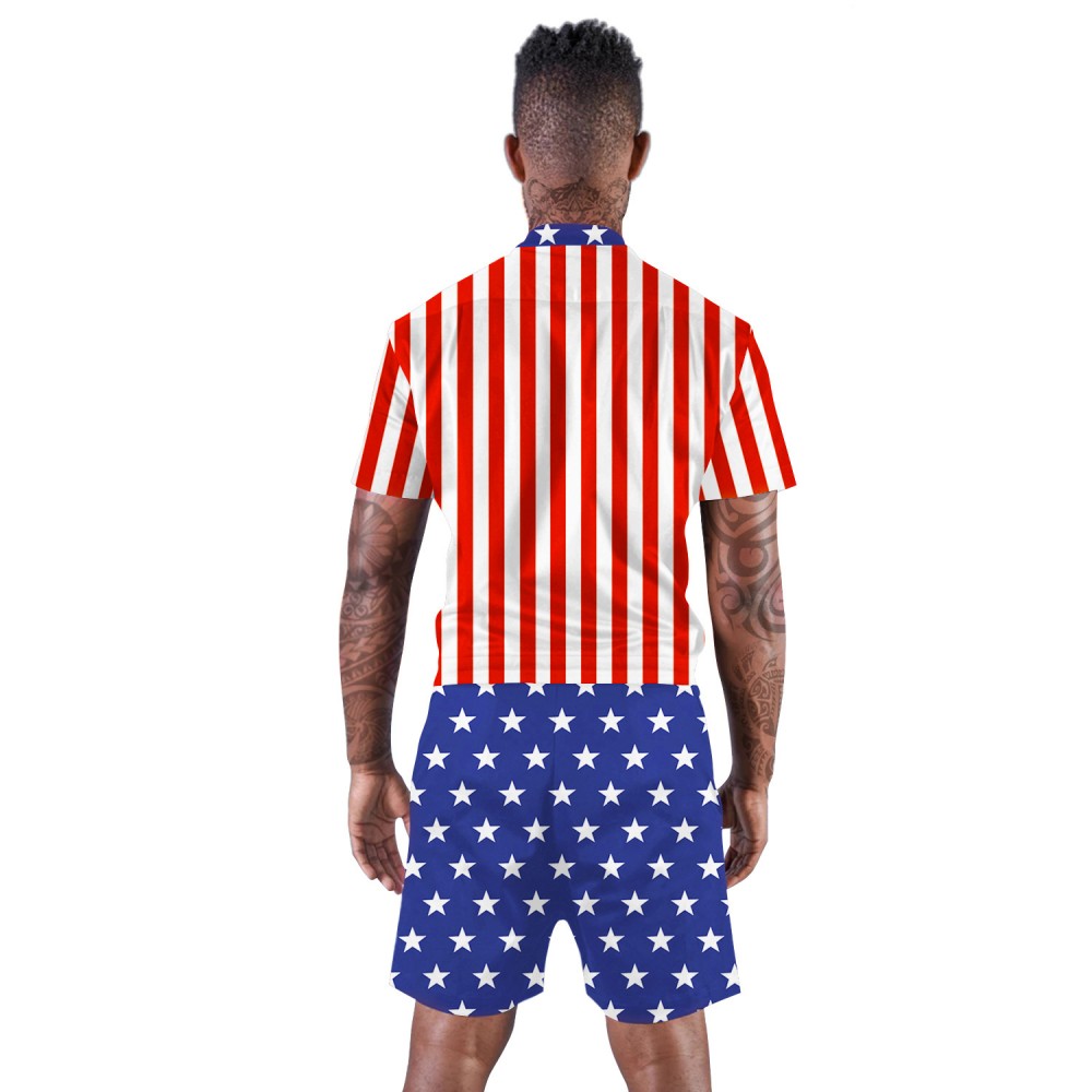 USA American Flag Romper Shorts 3D Zip Up Short Sleeve Jumpsuit One ...