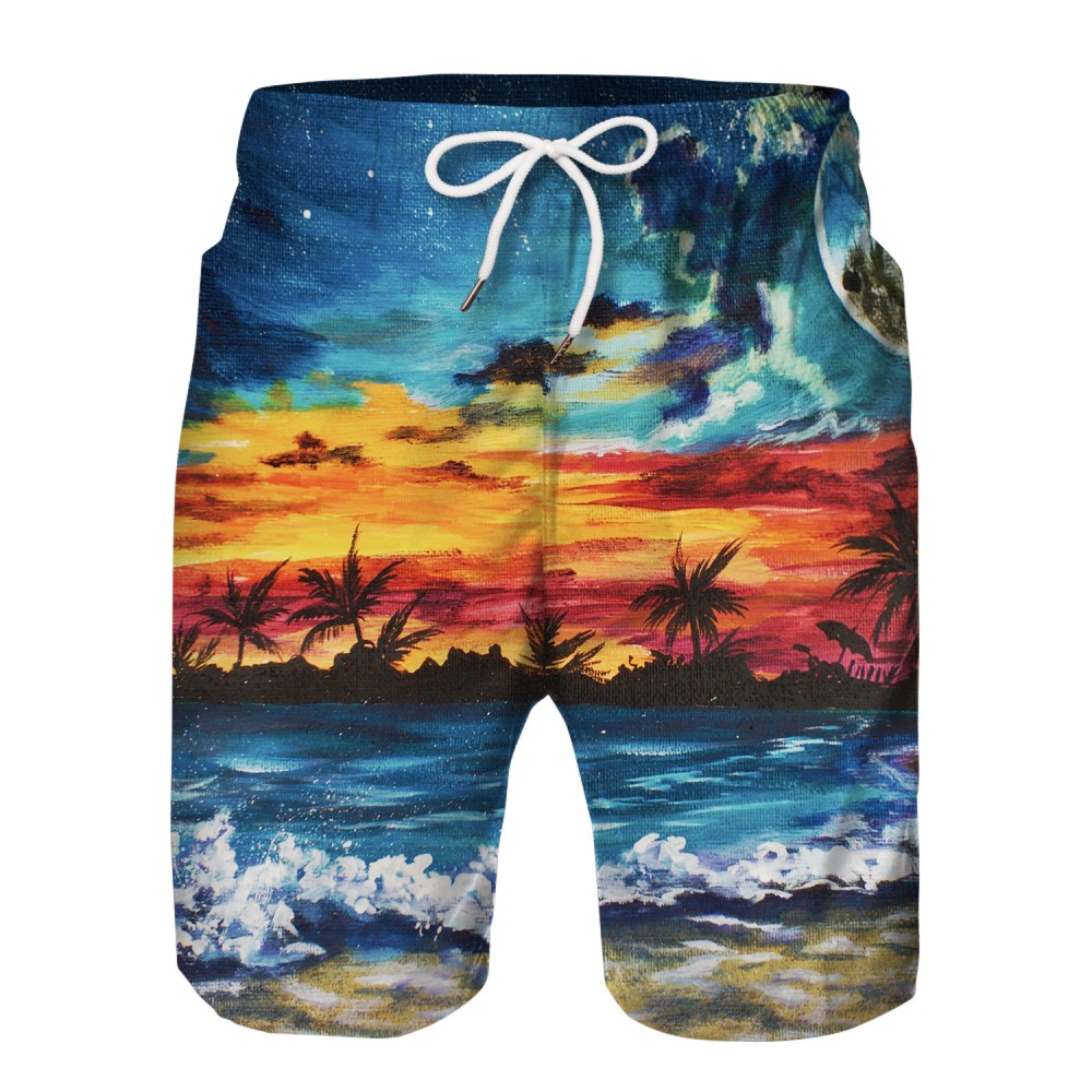 Coconut Palm Sunset Swim Trunks Shorts 3D Print Beach Shorts For Men ...