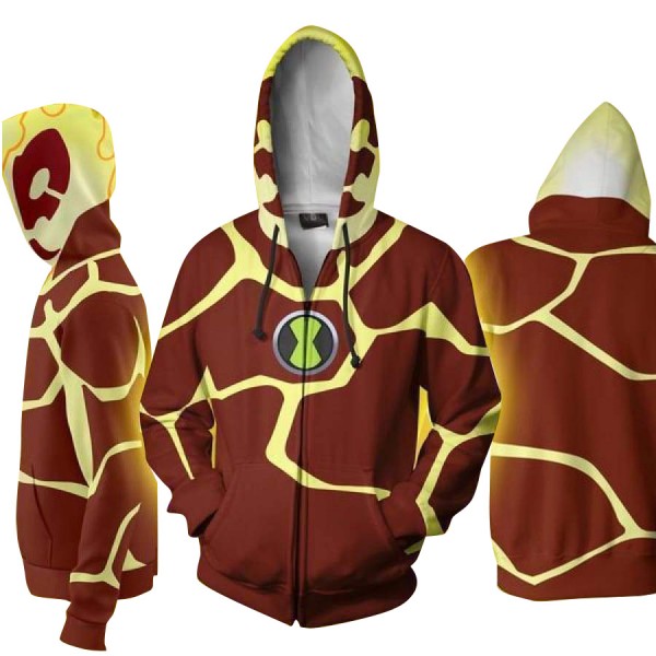 Ben 10 Hoodie - Heatblast 3D Zip Up Hoodies Jacket Coat