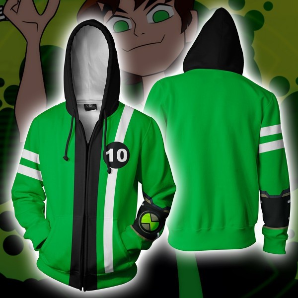 Ben 10 Hoodie - Ben Green Hoodies Zip Up Jacket Cosplay