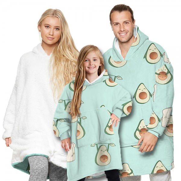 Green Oversized Blanket Hoodie Sherpa Plush Warm Two-Sided Wearable Sweatshirt For Men Women Kid Family Matching
