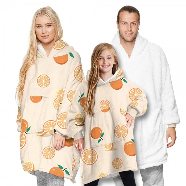 Beige Orange Oversized Blanket Hoodie Sherpa Plush Warm Two-Sided Wearable Sweatshirt For Men Women Kid Family Matching