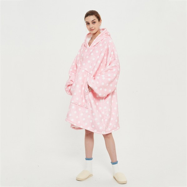 Pink Dot Oversized Blanket Hoodie Flannel Sherpa Plush Warm Sweatshirt
