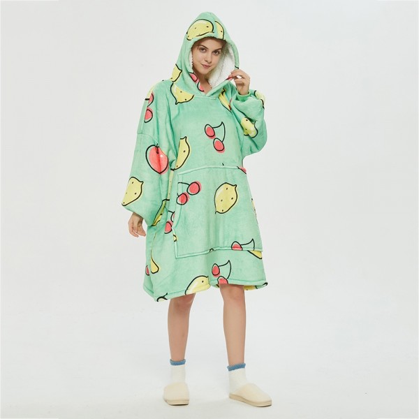 Fruit Green Oversized Blanket Hoodie Flannel Sherpa Plush Warm Sweatshirt