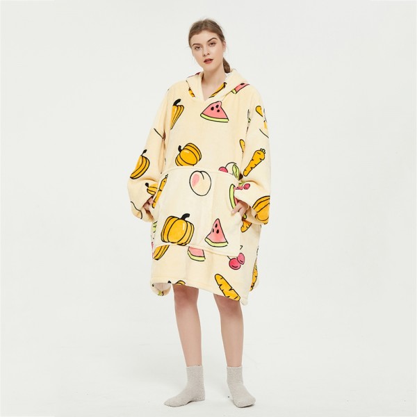 Fruit Yellow Oversized Blanket Hoodie Flannel Sherpa Plush Warm Sweatshirt