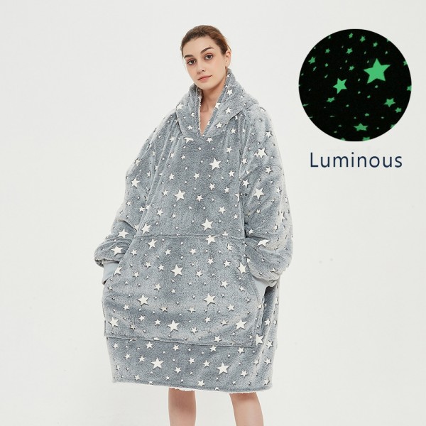 Luminous Grey Oversized Blanket Hoodie Flannel Sherpa Plush Warm Sweatshirt