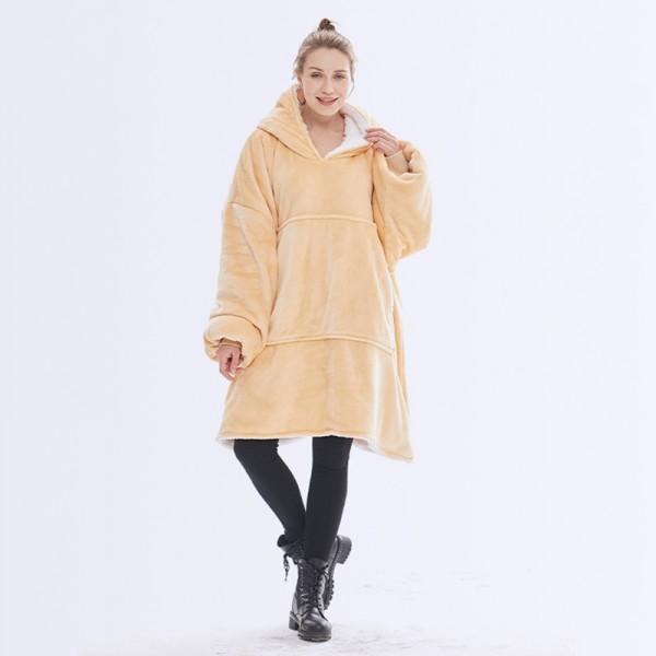 Yellow Oversized Blanket Hoodie Flannel Sherpa Plush Warm Sweatshirt