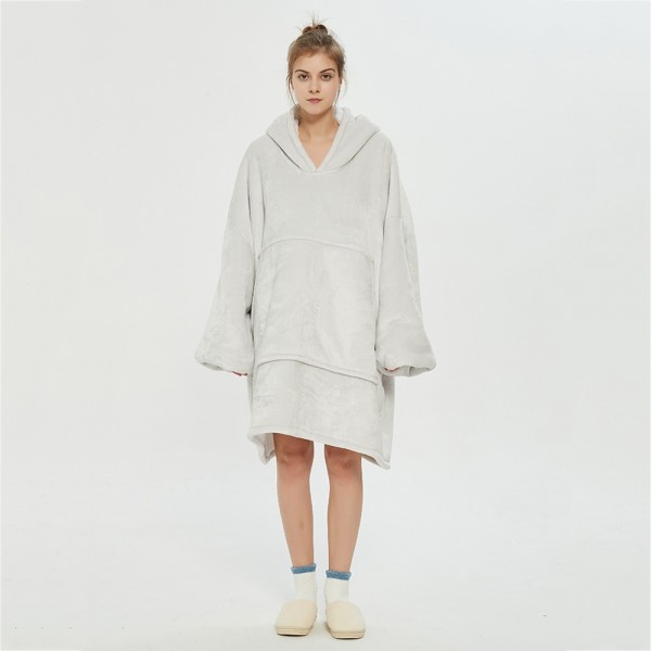 Silver Grey Oversized Blanket Hoodie Flannel Sherpa Plush Warm Sweatshirt