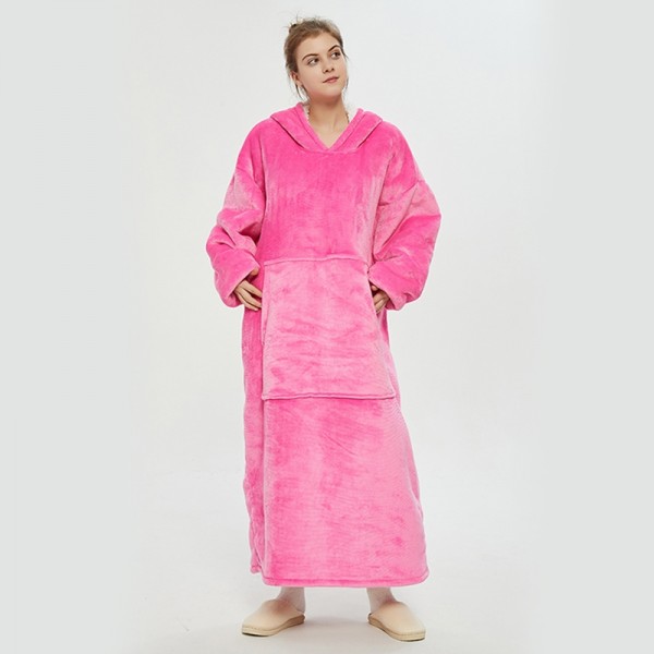 Rose Red Oversized Blanket Hoodie Flannel Sherpa Plush Warm Long Hoodie Dress