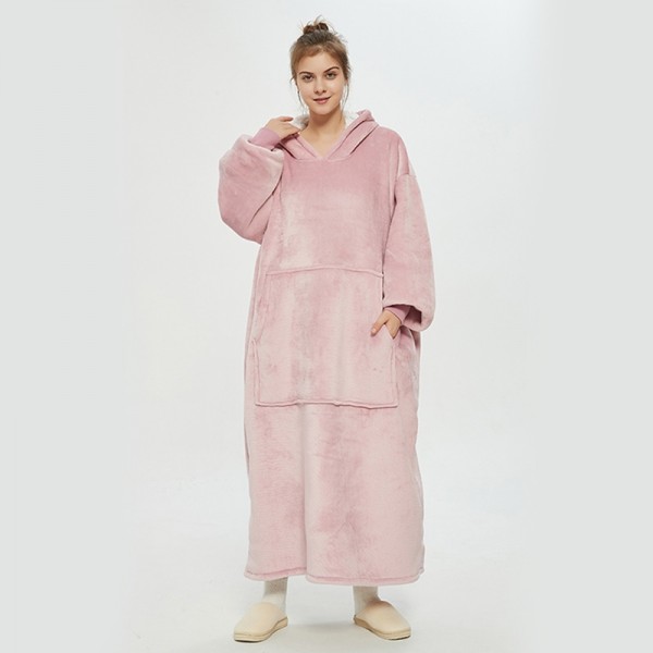 Dusty Pink Oversized Blanket Hoodie Flannel Sherpa Plush Warm Long Hoodie Dress