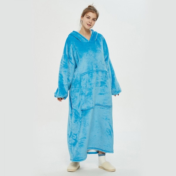 Light Blue Oversized Blanket Hoodie Flannel Sherpa Plush Warm Long Hoodie Dress