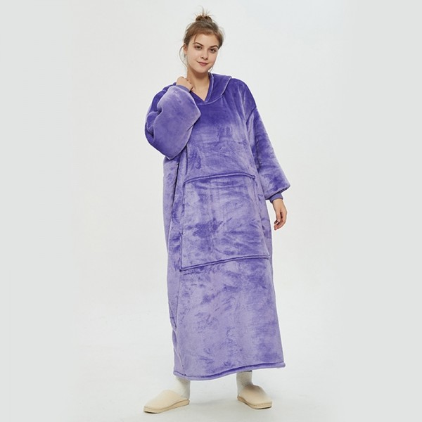 Purple Oversized Blanket Hoodie Flannel Sherpa Plush Warm Long Hoodie Dress