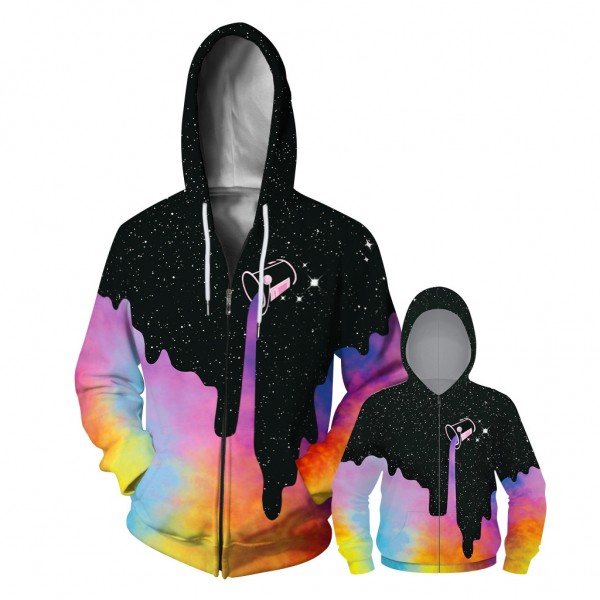 Space Colorful Paint Zip Up Hoodie Jacket For Men Women Kids Family Matching Adult Children