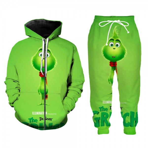 How The Grinch Stole Christmas Grinch Green 3D Zip Up Hoodie Jacket Pants