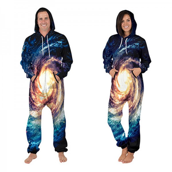 Galaxy Hooded Jumpsuit Onesie 3D Zip Up Sweatshirt Jumpsuit For Men & Women