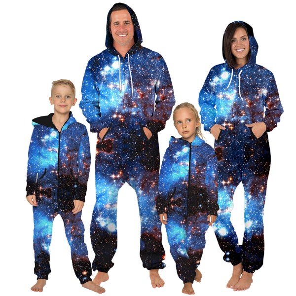 Galaxy Onesie Hooded Jumpsuit 3D Zip Up Sweatshirt Jumpsuit For Men Women Kid Family Matching