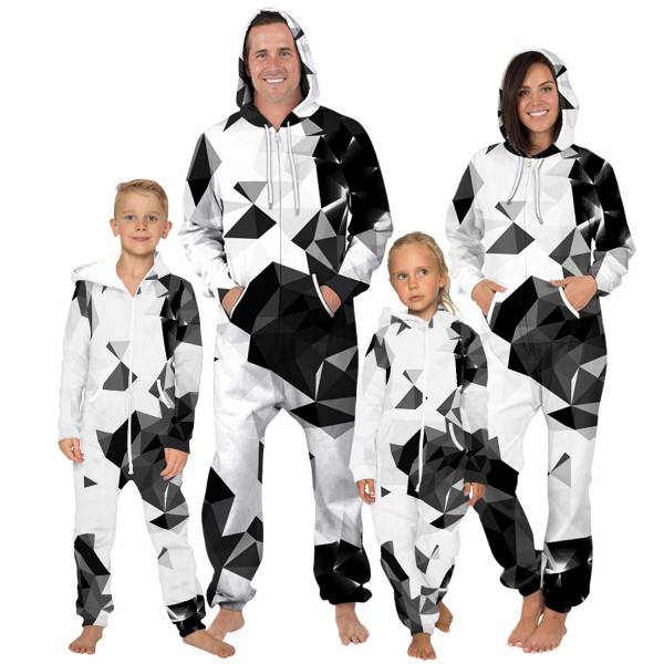 Geometric Hooded Jumpsuit Onesie 3D Zip Up Sweatshirt Jumpsuit For Men Women Kid Family Matching