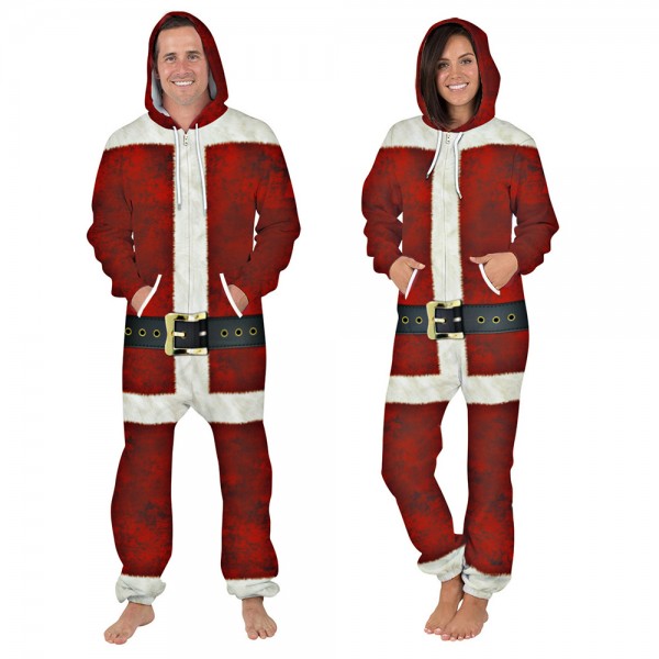 Christmas Onesie Hooded Jumpsuit 3D Zip Up Sweatshirt Jumpsuit For Men & Women