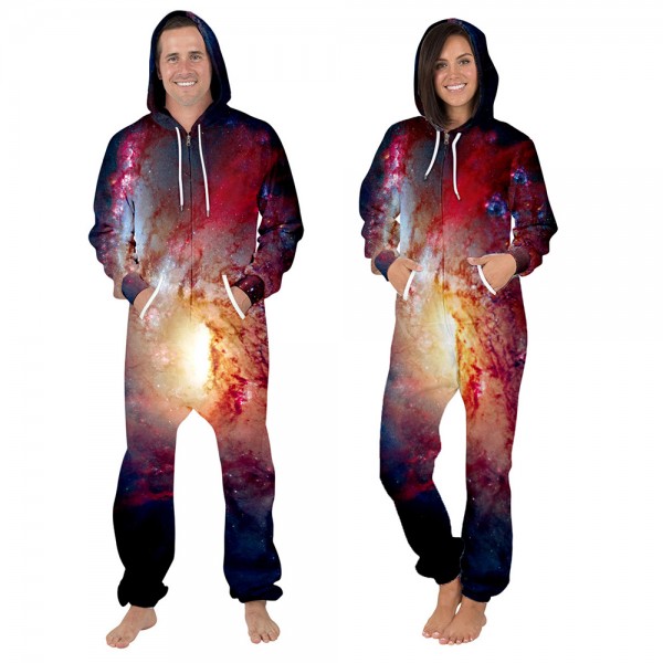 Space Galaxy Onesie Hooded Jumpsuit 3D Zip Up Sweatshirt Jumpsuit For Men & Women