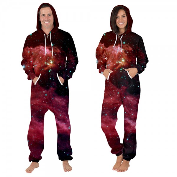 Galaxy Star Onesie Hooded Jumpsuit 3D Zip Up Sweatshirt Jumpsuit For Men & Women