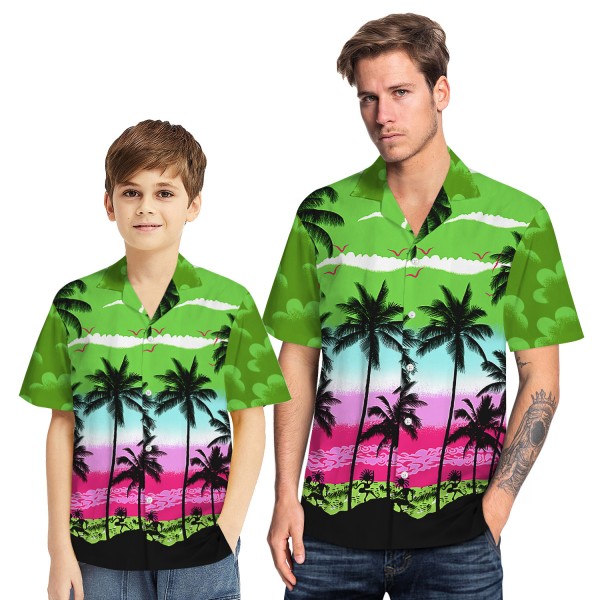Tropical Hawaiian Aloha Shirt Beach Palm Green Casual Button-Down Shirts For Men Boys