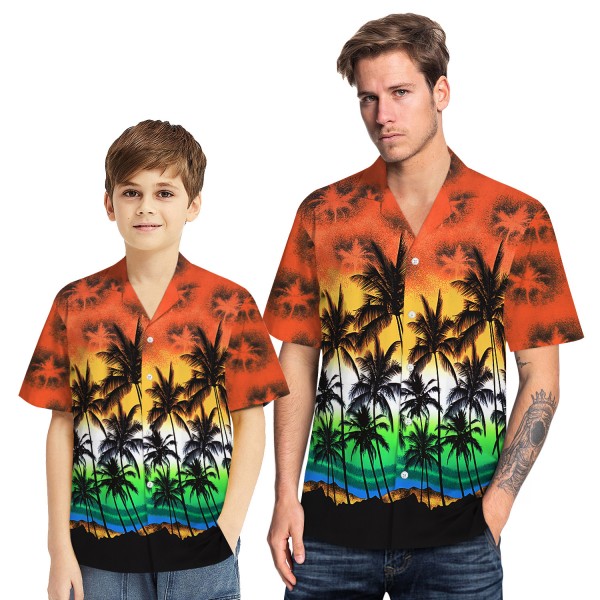 Tropical Hawaiian Aloha Shirt Sea Gull Palm Orange Casual Button-Down Shirts For Men Boys