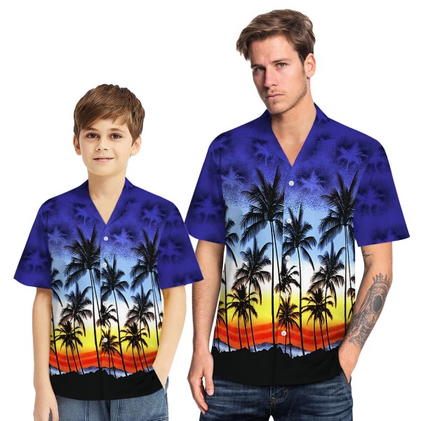 Tropical Hawaiian Aloha Shirt Sea Gull Palm Purple Casual Button-Down Shirts For Men Boys