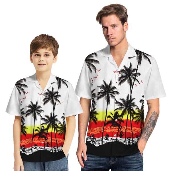 Tropical Hawaiian Aloha Shirt Sea Gull Palm White Casual Button-Down Shirts For Men Boys
