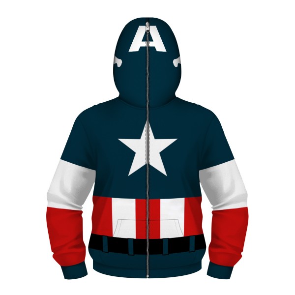 Kids Captain America Full Zip Up Hoodie Jacket