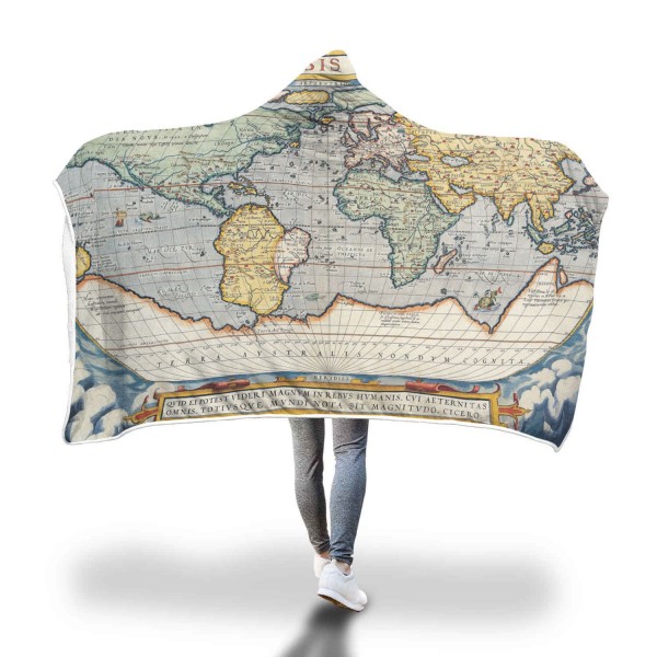Vintage World Map 3D Hooded Blanket