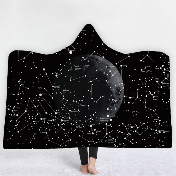 Black Space Geometry World Map 3D Hooded Blanket