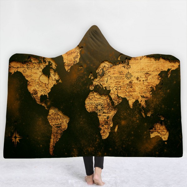 World Map Wearable 3D Hooded Blanket