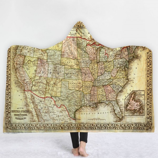 United States Map 3D Hooded Blanket