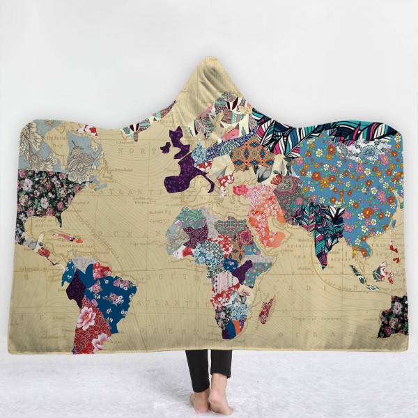 Colorful World Map 3D Wearable Hooded Blanket
