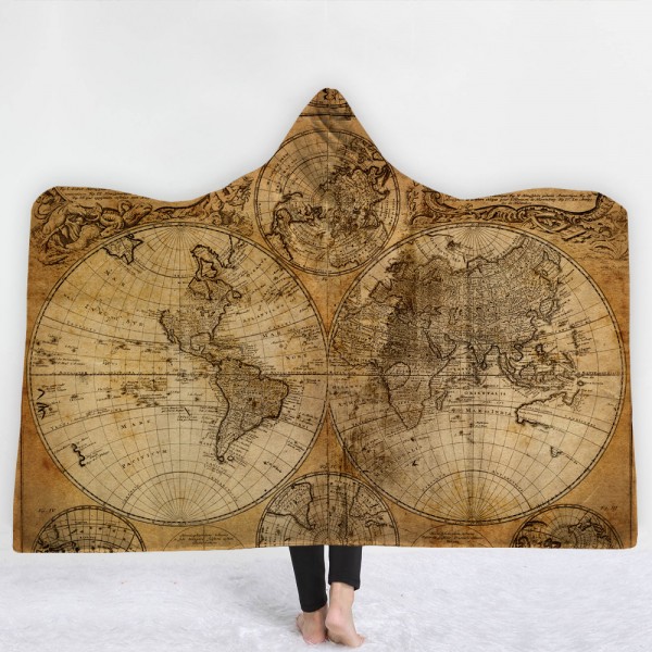 Circle World Map Apricot 3D Hooded Blanket