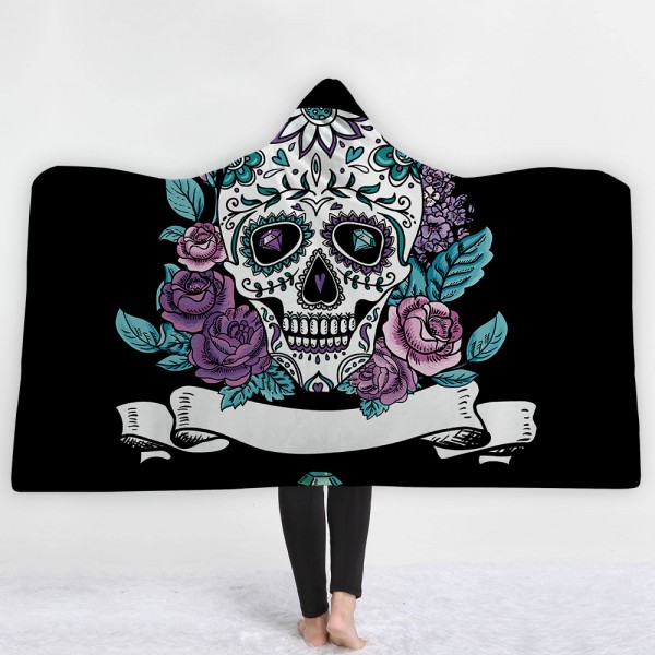 Flower Skull Wearable 3D Hooded Blanket