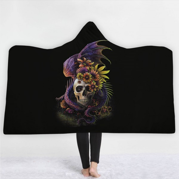 Scary Skull 3D Wearable Black Hooded Blanket