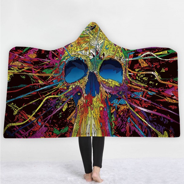 Colorful Skull Eyes 3D Print Hooded Blanket