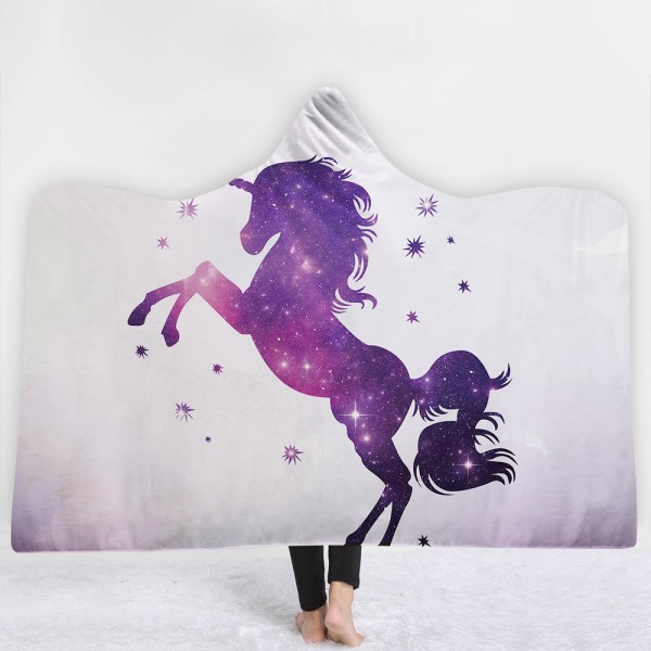 Purple Unicorn White 3D Hooded Blanket
