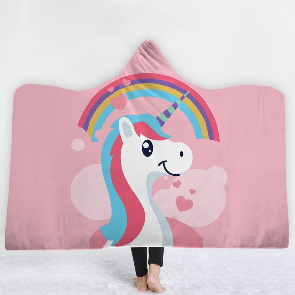 Cartoon Unicorn Pink 3D Hooded Blanket