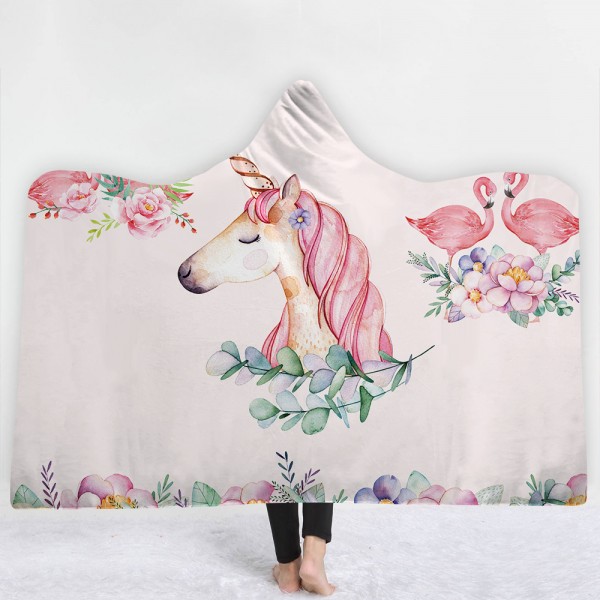 Unicorn Flamingo Flower Wearable 3D Hooded Blanket