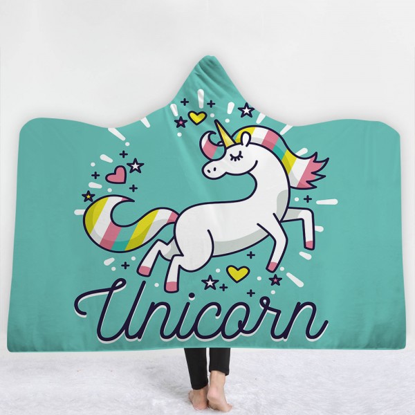 Unicorn Green Wearable 3D Printing Hooded Blanket