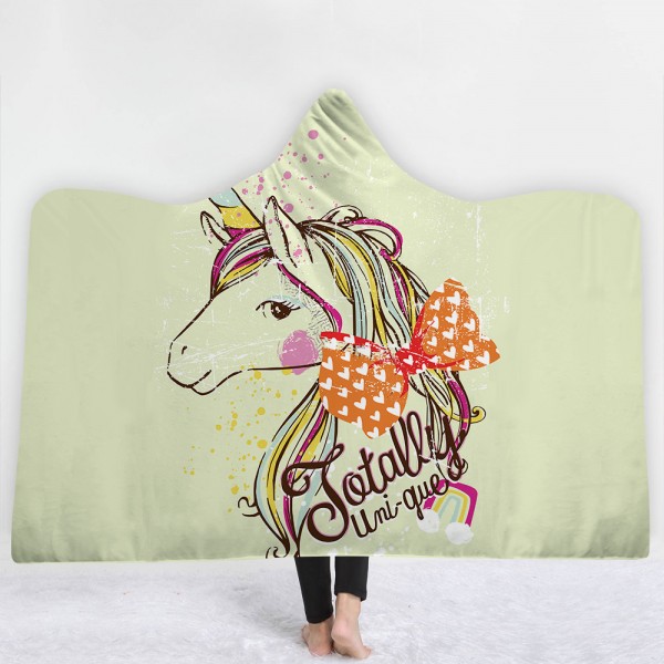 Colorful Unicorn Bowknot Yellow Wearable 3D Hooded Blanket
