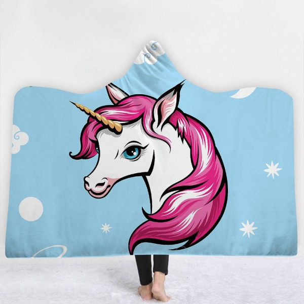 Rose Unicorn Blue 3D Printing Hooded Blanket