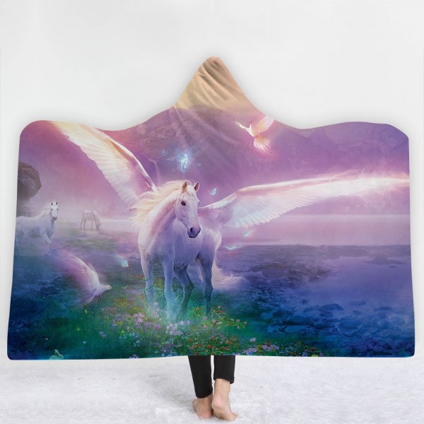Flying Horse Dreaming Purple 3D Printing Hooded Blanket